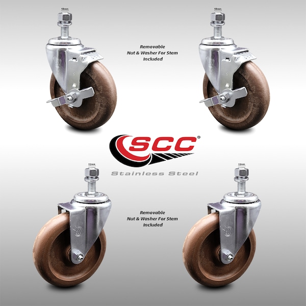 Service Caster 5 Inch SS High Temp Glass Filled Nylon 12mm Threaded Stem Caster Brake, 2PK SCC-SSTS20S514-GFNSHT-M1215-2-TLB-2 - main